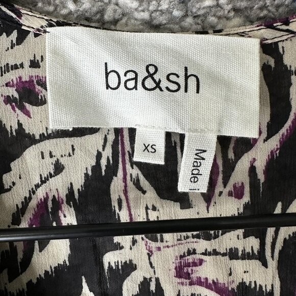 ba&sh Dress Womens XS Black Gize Ruched Long Sleeve Mini Abstract Print 1E22GIZE - Picture 2 of 9